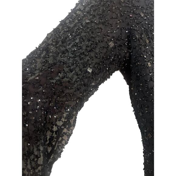 Papell Boutique Black Evening Beaded Long Sleeve Blouse Size Large - Picture 5 of 8